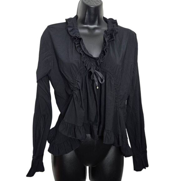 Sunlight Paris Jacket Lagenlook Open Front Black Ruffle Size 2 Medium - Picture 1 of 9